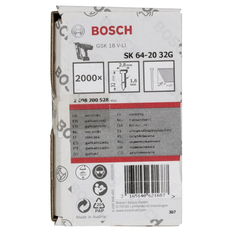 Bosch Başsız Çivi 20? 32 mm Galvanizli 2000li