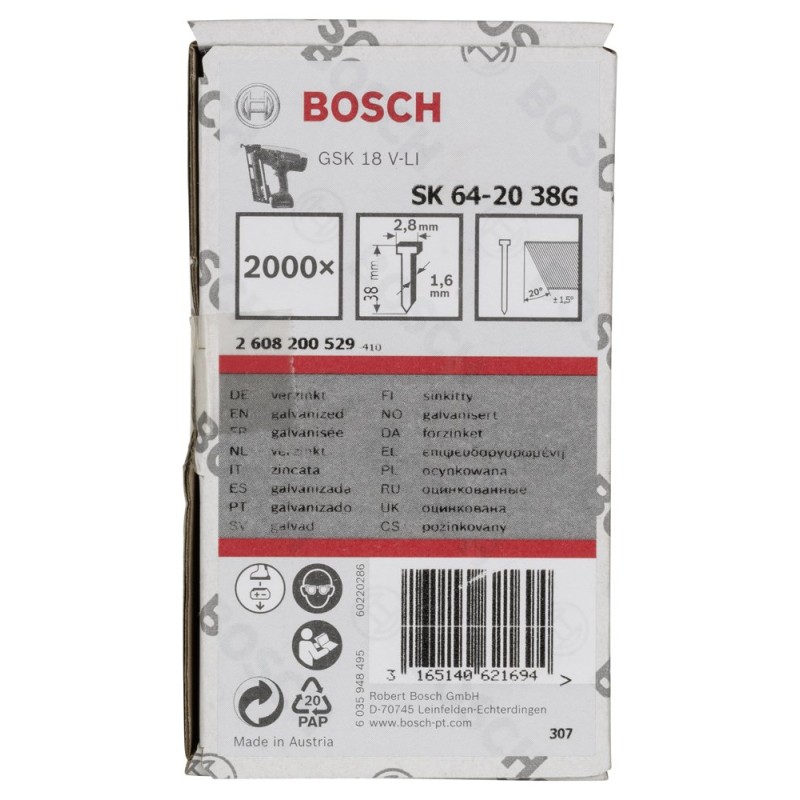 Bosch Başsız Çivi 20? 38 mm Galvanizli 2000li