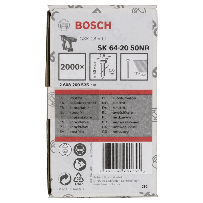 Bosch Başsız Çivi 20? 50 mm Paslanmaz 2000li